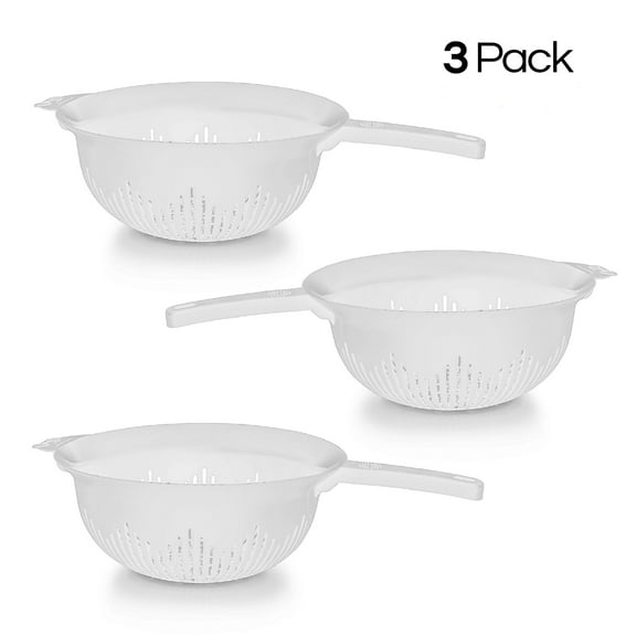 YBM Home Deep Plastic Colander for Washing and Draining Pasta, 9.75 inch - White 3 Pack