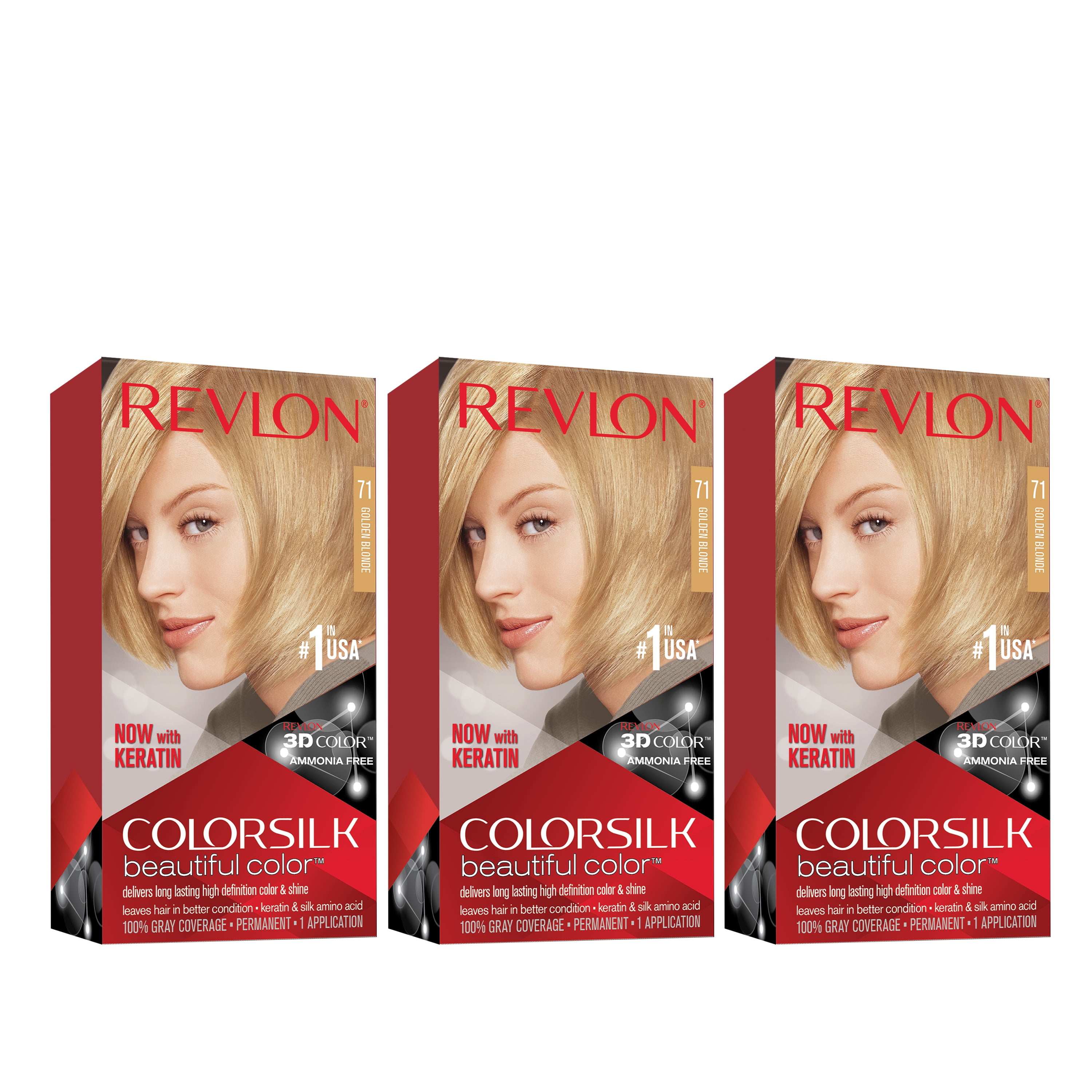 Revlon Colorsilk Beautiful Color Permanent Hair Dye, Dark Brown, At-Home  Full Coverage Application Kit, 75 Warm Golden Blonde, 3 Pack 