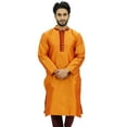 thumbnail image 2 of Atasi Men's Long Kurta Orange Dupion Ethnic Bollywood Style Shirt-Medium, 2 of 3