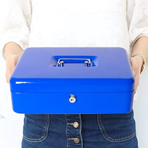 Locking Large Metal Cash Box with Money Tray, Lock Money Box with Key, Blue, CB00513XL