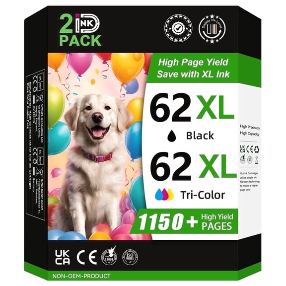 62XL Ink Cartridges Compatible for HP 62 Ink Cartridge for Envy 7640 7645 5540 Printer