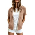 thumbnail image 2 of Otntypg Full Zip up Athletic Hoodie Jackets for Women Lightweight Thin Casual Fall Short Sleeve Drawstring Hooded Pullover Sweatshirts Basic Slim Fit Outwear Jacket with Pockets, 2 of 8