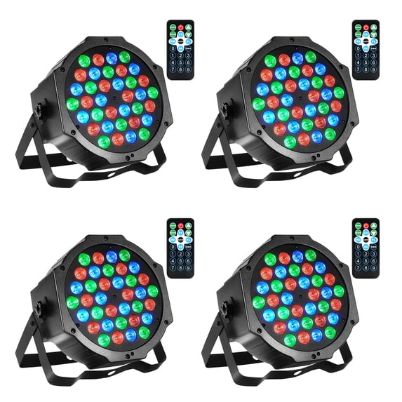 Simzone 4 Pack Dj Party Lights with Sound Activated Remote Control & DMX Control 36 LED Par Light Stage Lighting Uplights for Wedding Club Music Show Christmas Holiday Party Lighting