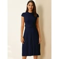 thumbnail image 2 of DARING DIVA Mock Neck Cap Sleeve Belted A-Line Dress 2XL Dark Blue, 2 of 6