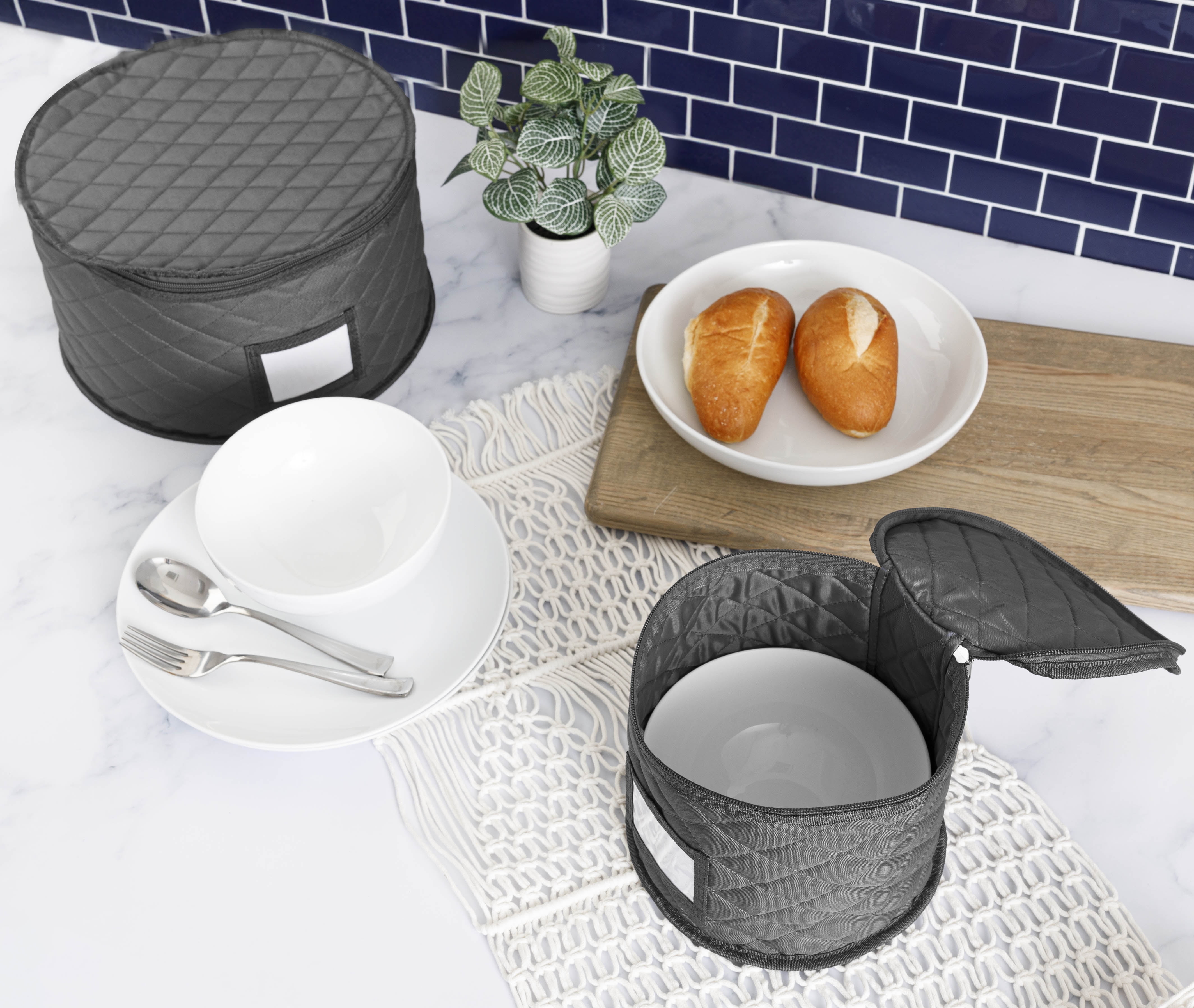 China Storage Container for Big Dinner Plate - 13" W x 7" H - Includes 12 Felt Dividers. Stackable with Padded Interior - Great for Big Plates and Charger Plates