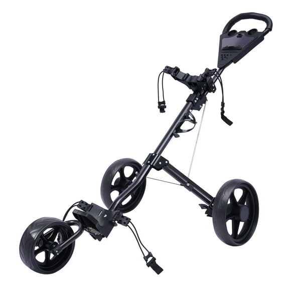 3 Wheel Push Pull Golf Cart w/Foot Brake, Golf Trolley with Adjustable Straps, One Second to Open & Close, Cup Holder Included