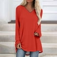 thumbnail image 3 of Wang6 Long Sleeve V Neck T Shirts for Womens Plus Size Loose Fit Tunic Tops Causal Crew Neck Long Solid Tees Shirts Watermelon Red S, 3 of 5