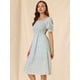 thumbnail image 4 of Vestido floral midi Allegra K fruncido informal con mangas abullonadas y cuello cuadrado Azul M, 4 of 6