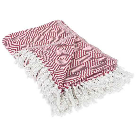 Contemporary Home Living 60" Red and White Rectangular Diamond Patterned Cotton Throw