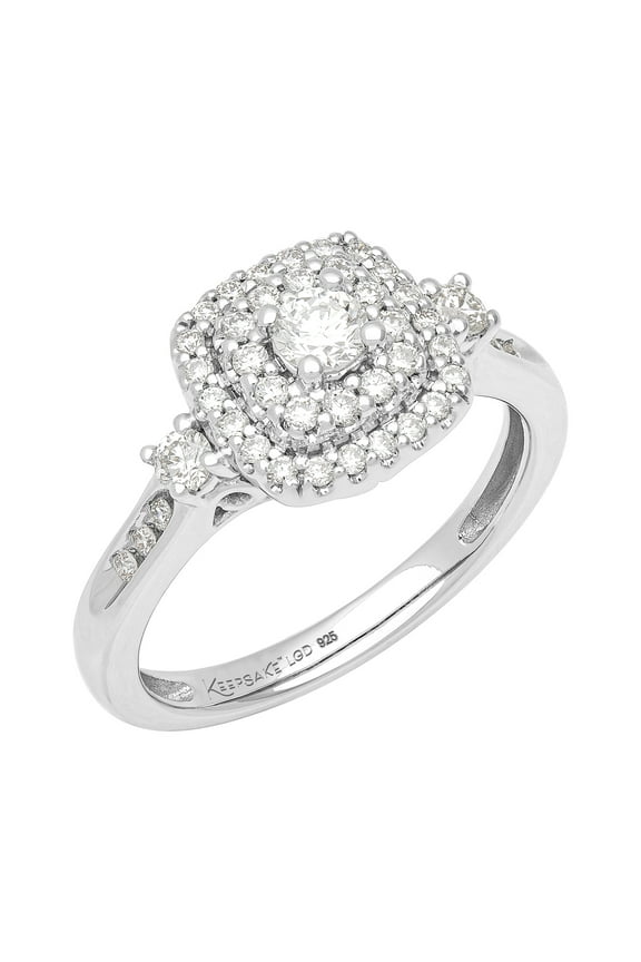 1/2 Carat TW Lab-Grown Diamond Double Halo Women's "Celestial" Engagement Ring in Sterling Silver