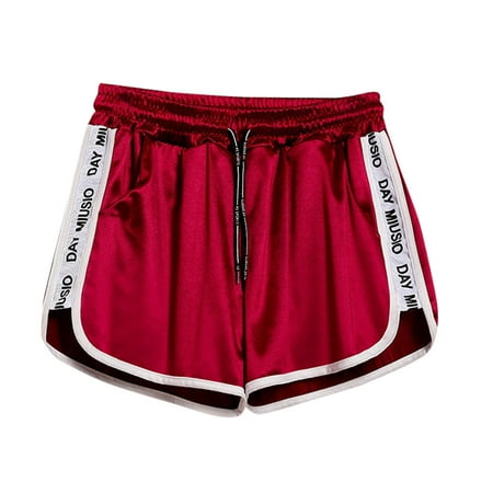 ZPYESWOW High Waisted Shorts Tummy Control Yoga Pants Women Drawstring Shorts Running Workout Fitness Sports Women Activewear Wine L
