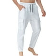 thumbnail image 2 of Tdoqot Chinos Pants Men- Casual with Pockets Drawstring Comftable Elastic Waist Home Cotton Jogger Pants White, 2 of 6