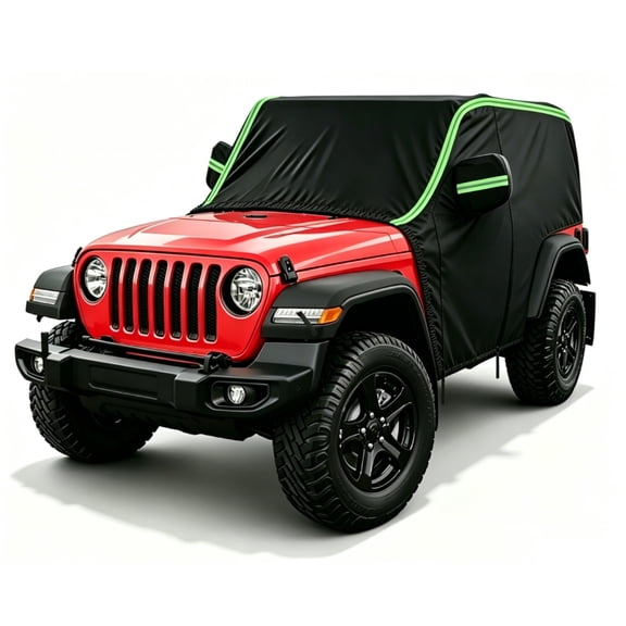 600D Half Car Cover for Jeep Wrangler 4 Door, All Weather for Jeep Rain Cover for Automobiles, Outdoor Exterior Fits Jeep JK JL YJ TJ