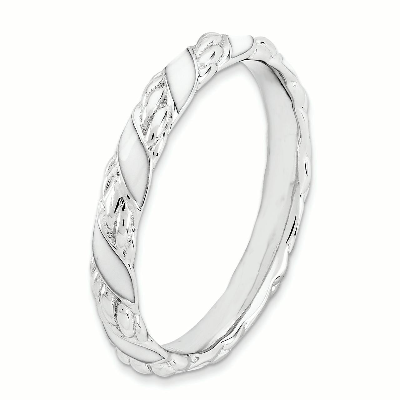 Sterling Silver Polished White Enameled Ring