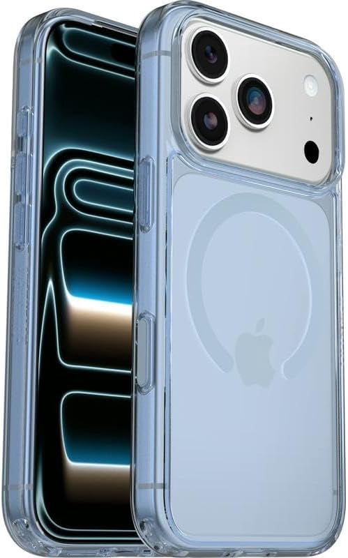 OtterBox iPhone 17 Pro (Only) Bundle: Symmetry Clear Series+ Case & Screen Protector - Blue Bliss - Snaps to MagSafe - Ultra-Sleek - Raised Edges Protect Camera & Screen - Non-Retail Packaging
