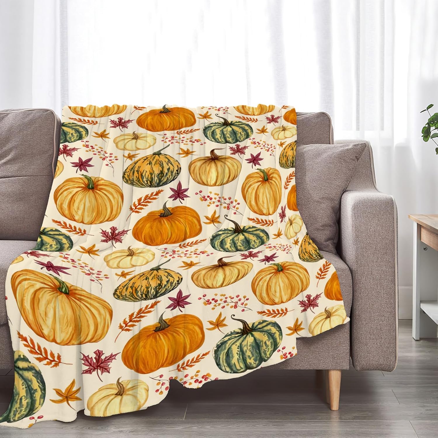 Fall Blanket Ultra Soft Cozy Autumn Pumpkin Maple Leaf Throw Blanket Fleece Fuzzy Plush Bedding Harvest Pumpkin Blanket Thanksgiving Gifts for Bed Kids Adults 50"x40"