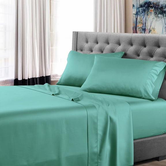 Queen Size 800 Thread Count Luxury Extrasoft 100% Egyptian Cotton 4 Piece Sheets Set in Hotel Quality Aqua Green Solid 16 Inch Deep Pocket
