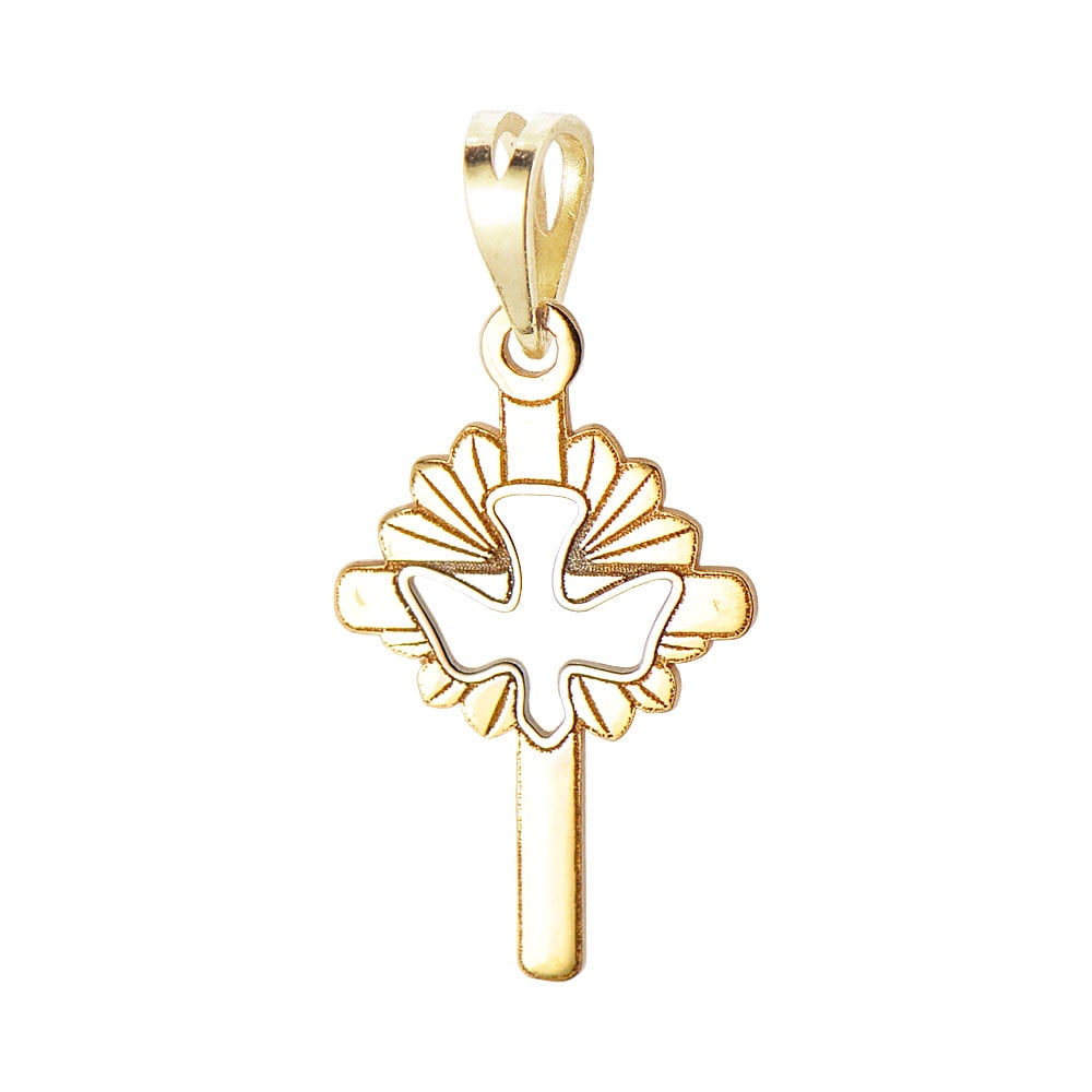 GiveMeGold 14k Yellow Gold White Rhodium, Tiny Cross Pendant