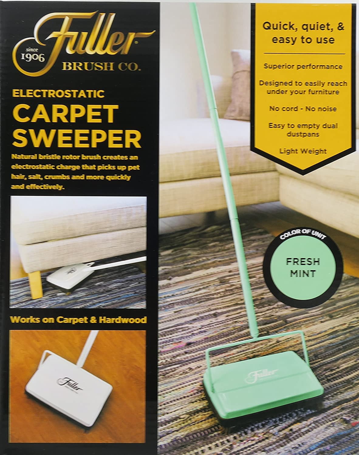 Fuller Brush Rubber Broom with Adjustable Handle – for Carpets Floors  Stairs Upholstery – Electrostatic Action Removes Pet Hair Lint Fuzz Dirt