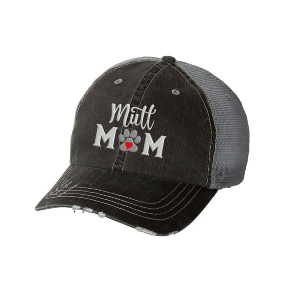 Women's Embroidered Dog Mom Distressed Baseball Cap, Black/Grey-Mutt