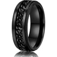 thumbnail image 1 of YAZI Mens Spinner Ring for Anxiety Relief - 8mm Stainless Steel Black Fidget Anxiety Ring Inlay Curb Chain Jewelry Gift Size 7-13, 1 of 7