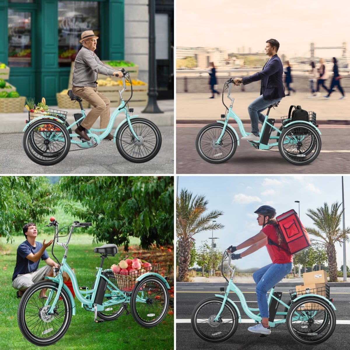 Lilypelle Electric Tricycle for Adults, 350W 36V Electric Trike Motorized Three Wheel Electric Bicycle, 7 Speeds 3 Wheels Adult Electric Tricycle with Large Basket,Cyan