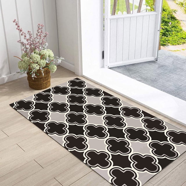 European Retro Lattice Printed Door Mat | Washable Non-Shedding Polyester Fiber Floor Mat | Non-Slip Entrance Rug for Kitchen, Bathroom, and Home | Decorative Indoor Sewer Mat
