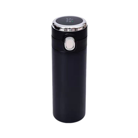 Insulated Coffee Cup, Stainless Steel Travel Mug, Double Layer Vacuum Temperature Display Cup with Bouncing Lid, Leak Proof Spill Resistant, 19.5cm x 6cm, Black Blue Pink White