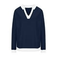 thumbnail image 3 of YUGYXL Women's V-Neck Lapel Sweatshirts Lightweight Long Sleeve Pullover Sweatshirts Trendy Solid Color Sweatshirt Fall Casual Preppy Streetwear Sale Navy,M, 3 of 3