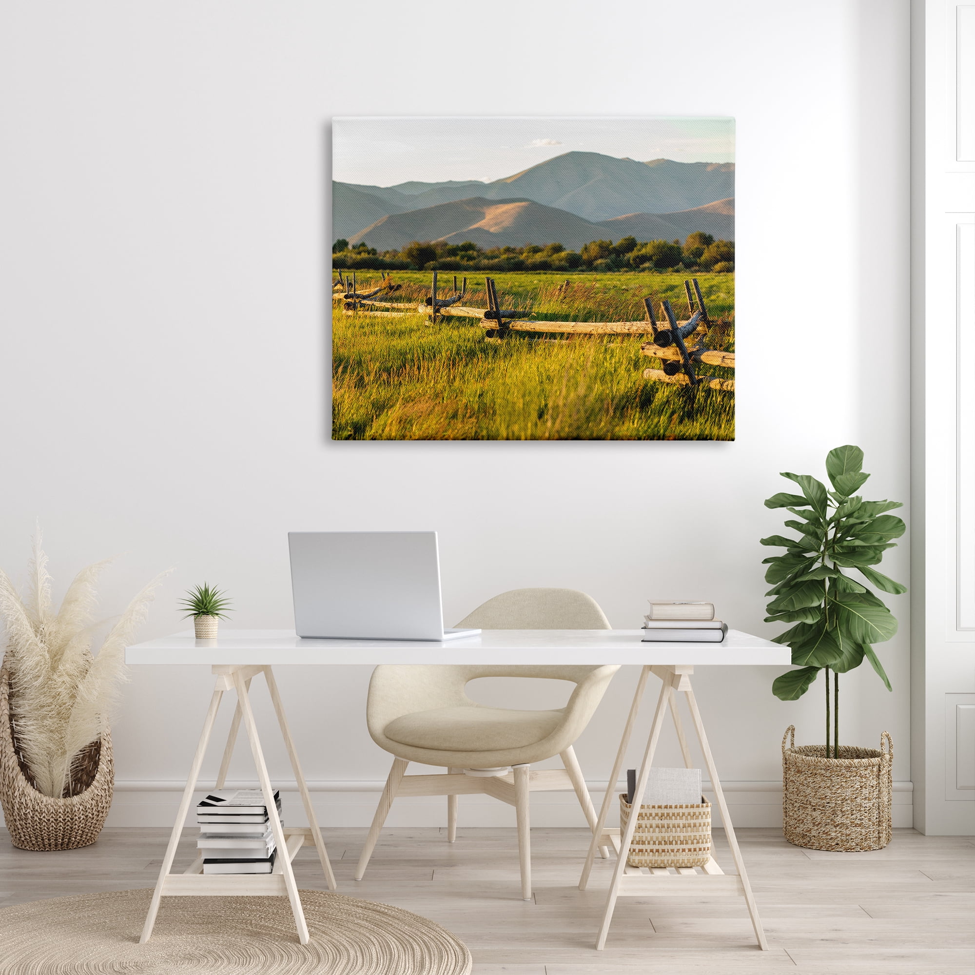 Stupell Industries Grassland Farm Fence Countryside Sunny Mountain Scene Photograph Gallery Wrapped Canvas Print Wall Art, Design by Steve Smith