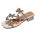 thumbnail image 5 of Rokment Sparkly Rhinestones Butterfly Slides Dressy Sandals for Women Bride Wedding Square Toe Bling Chunky Block Low Heels Slip on Backless Dress Slippers Summer Gold Size 6.5, 5 of 5