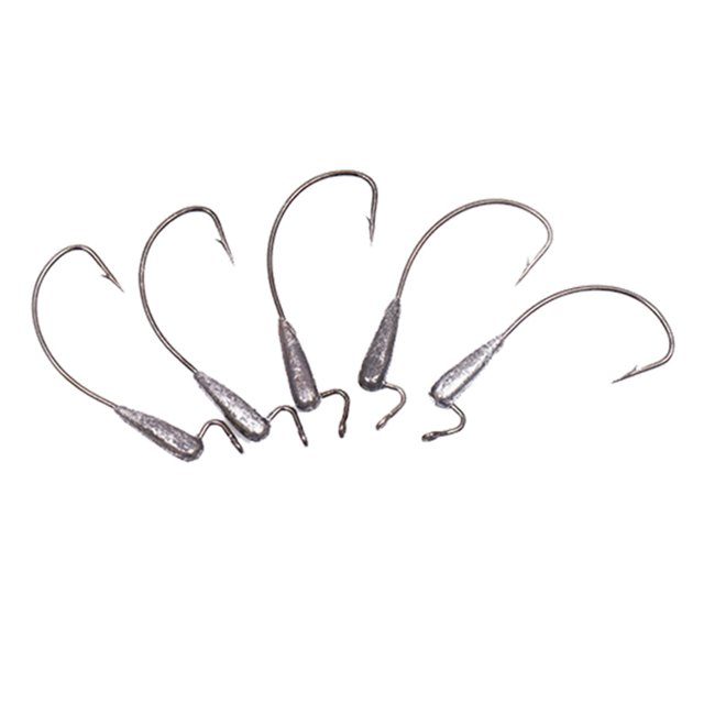 Señuelo de anzuelo torcido de acero al carbono duradero, accesorio de aparejos de pesca, 5 uds. (negro)
