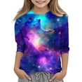 thumbnail image 1 of T-shirts Graphiques pour Enfants, Imprimé Espace, Manches 3/4 Col Rond, Haut en Polyester, Coupe Régulière, 1 of 8