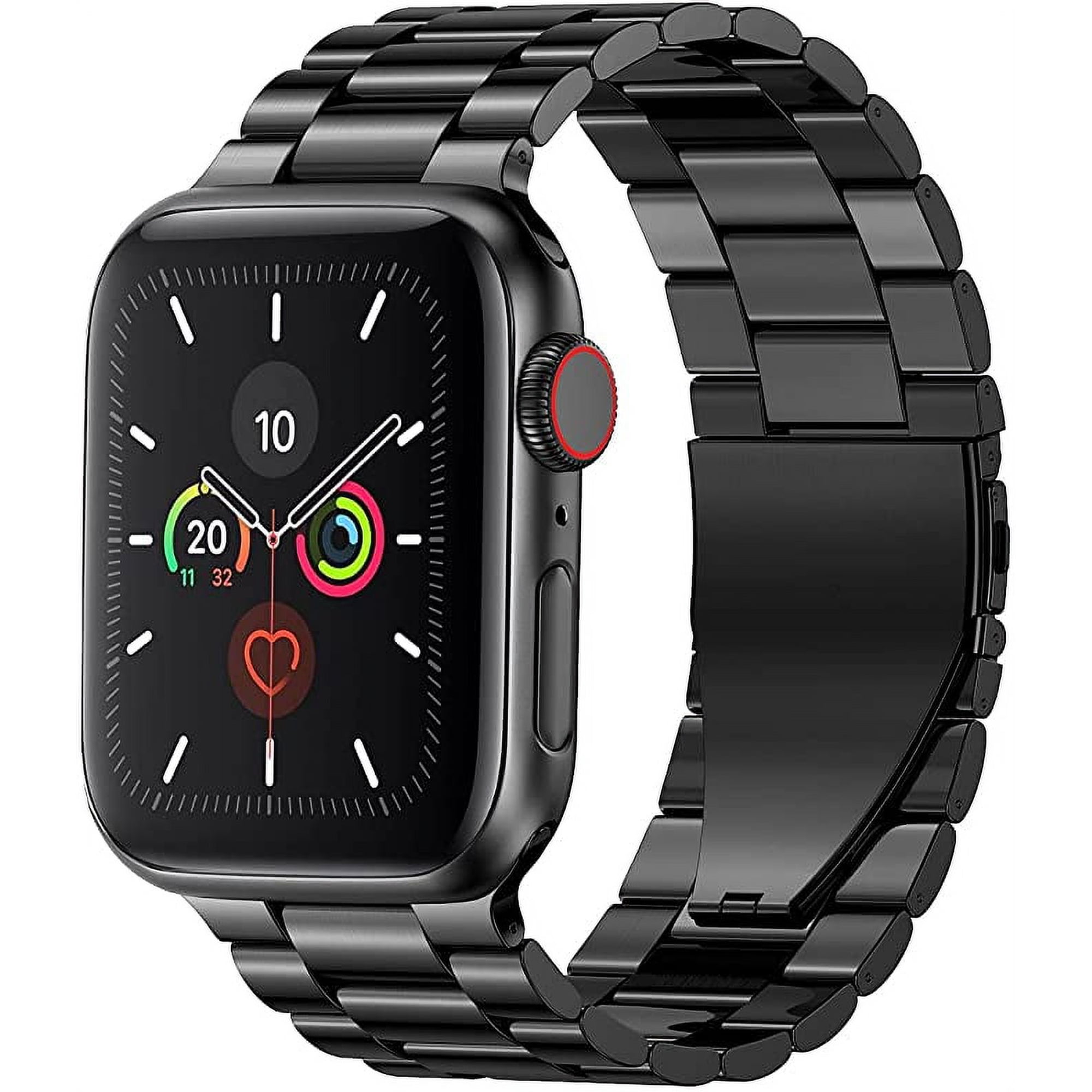 Fitlink Stainless Steel Metal Band for Apple Watch 45/44/42/41/40/38mm, Apple Watch Band Bracelet for Apple Watch Series 7 Apple Watch Series 6 Apple Watch Series 5/4/3/2/1(Black-42mm/44mm)