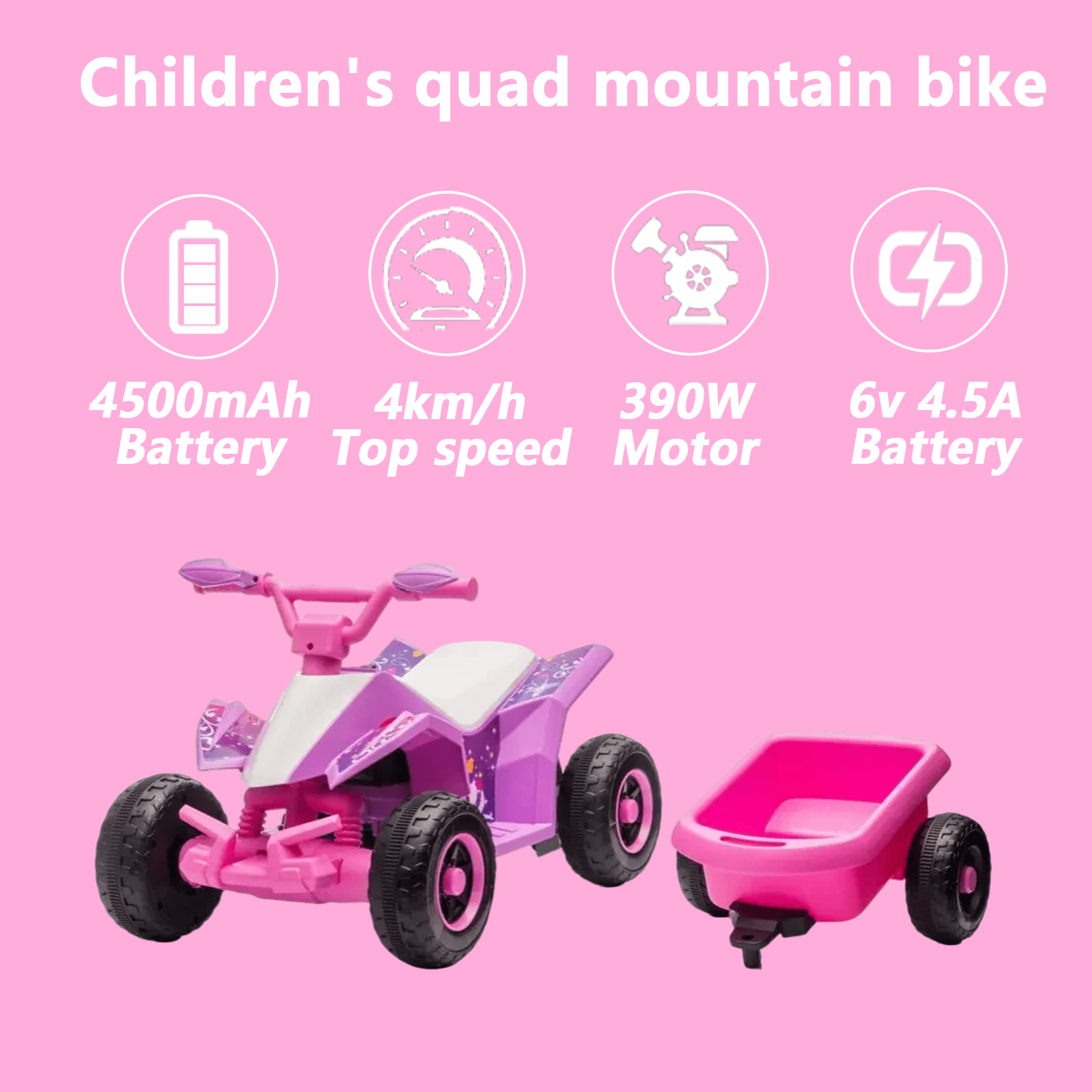 Juuar 6V Kids Ride on Car with Lights & Music, 4WD Electric Vehicles Toys Gifts with Rear Rack, Fun Ride on ATV for Girls Boys Age 3+, Pink