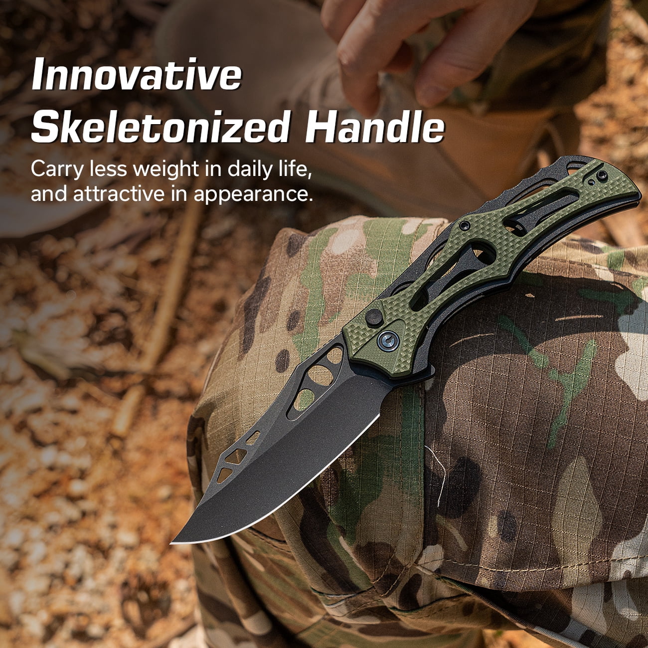 CIVIVI Biophase Pocket Folding Knife with 3.48" Nitro-V Blade, Black Aluminum with OD Green Coarse G10 Handle C23083C-2