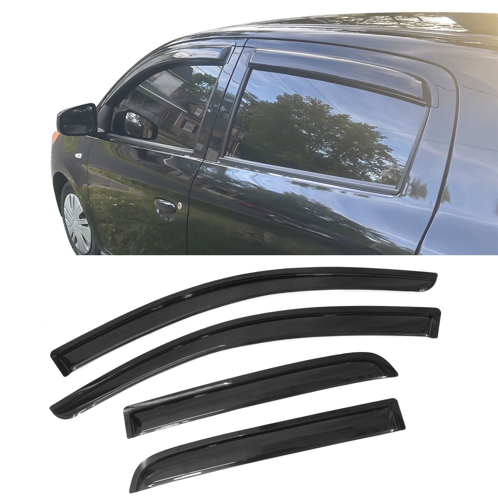 Ikon Motorsports Compatible with 14-23 Mitsubishi Mirage Hatchback Acrylic Window Visors Vent Windshield Deflector Rain Guard 4Pc Set Outside Mount 2014 2015 2016 2017 2018 2019 2020 2021