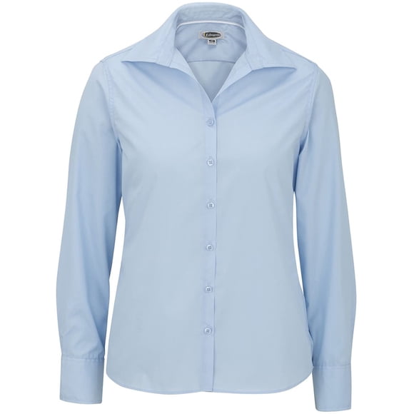 Edwards Garment Womens Open Neck Poplin Blouse-Long Sleeve, Blue, XXXX-Large