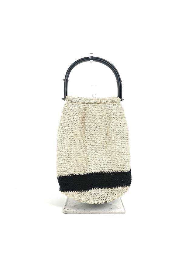 Pre-Owned CHANEL Chanel Logo Mesh Plastic Handle Bag Handbag Canvas Women's Beige
