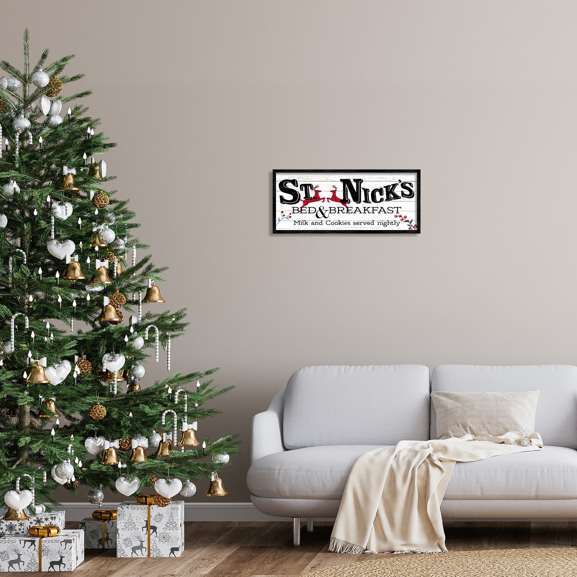 Stupell Industries St. Nick's Bead & Breakfast Christmas Red Reindeer, 30 x 13,Design by Kim Allen