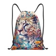 thumbnail image 1 of Saiise Vibrant Leopard In Flowers Pattern Sports Drawstring Backpack - String Swim Gym Bag with Wet Proof Pocket for Women&Men-Small, 1 of 6