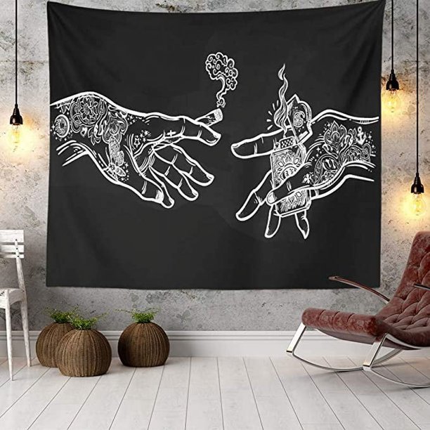 Tapiz de pared con manos florales blancas y negras, fantasía psicodélica para colgar en la pared, decoración artística de tela impresa para dormitorio, sala de estar, dormitorio universitario, 40 × 2