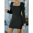 thumbnail image 6 of Asyoly Women Sexy Square Neck Knit Sweater Dress Bubble sleeve Bodycon Mini Pullover Dresses, 6 of 8