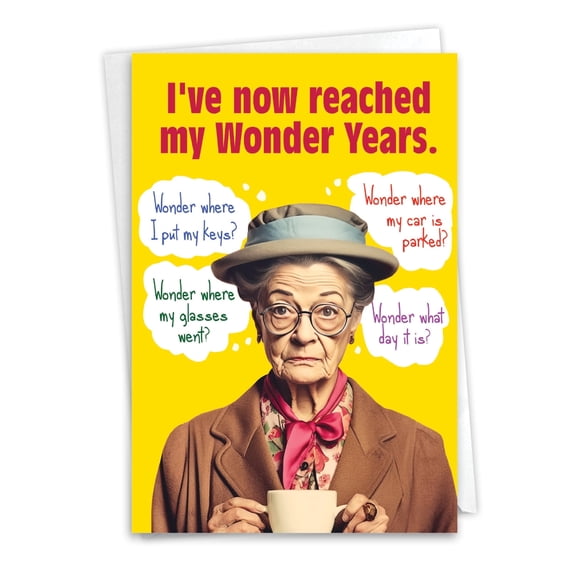 NobleWorks Funny Birthday Paper Card with 5 x 7 Inch Envelope (1 Card) Bday Wonder Years C10839BDG