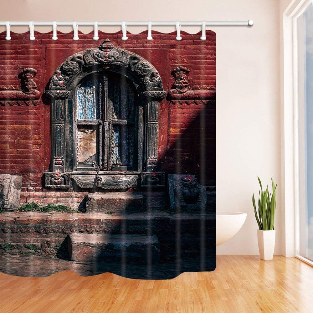 72x72/'/' Long Red Brick Wall Shower Curtain Bathroom Waterproof Fabric /& 12 Hooks
