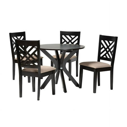 Baxton Studio Norah Modern Sand Fabric and Dark Brown Finished Wood 5-Piece Dining Set