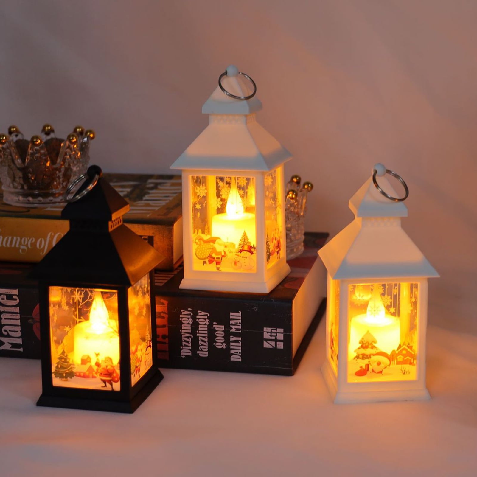 Hoolerry 24 Set Vintage Lanterns with Flickering LED Lantern with LED  Candles 5.5'' Decorative Hanging Candle Lantern Battery Powered Decorative