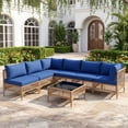 thumbnail image 3 of MaagorVita 7Pcs Outdoor Patio Furniture Set, Modular Outdoor Sectional, Modern Rattan Wicker Sofa Set with Coffee Table and Washable Thick Cushions, Blue Cushion, 3 of 7