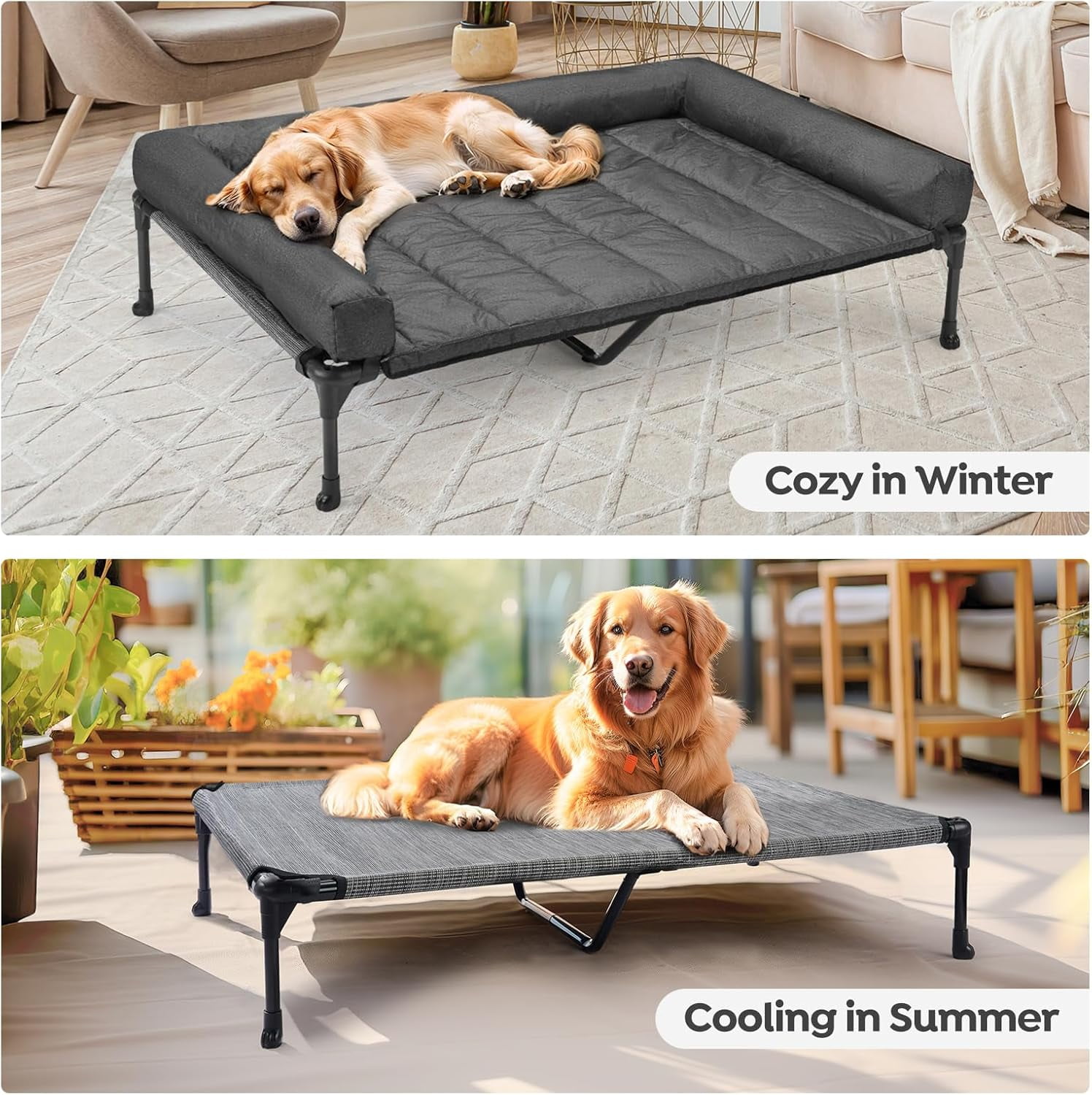 Cooling Elevated Dog Bed Waterproof Removable Pillow-Top Mat