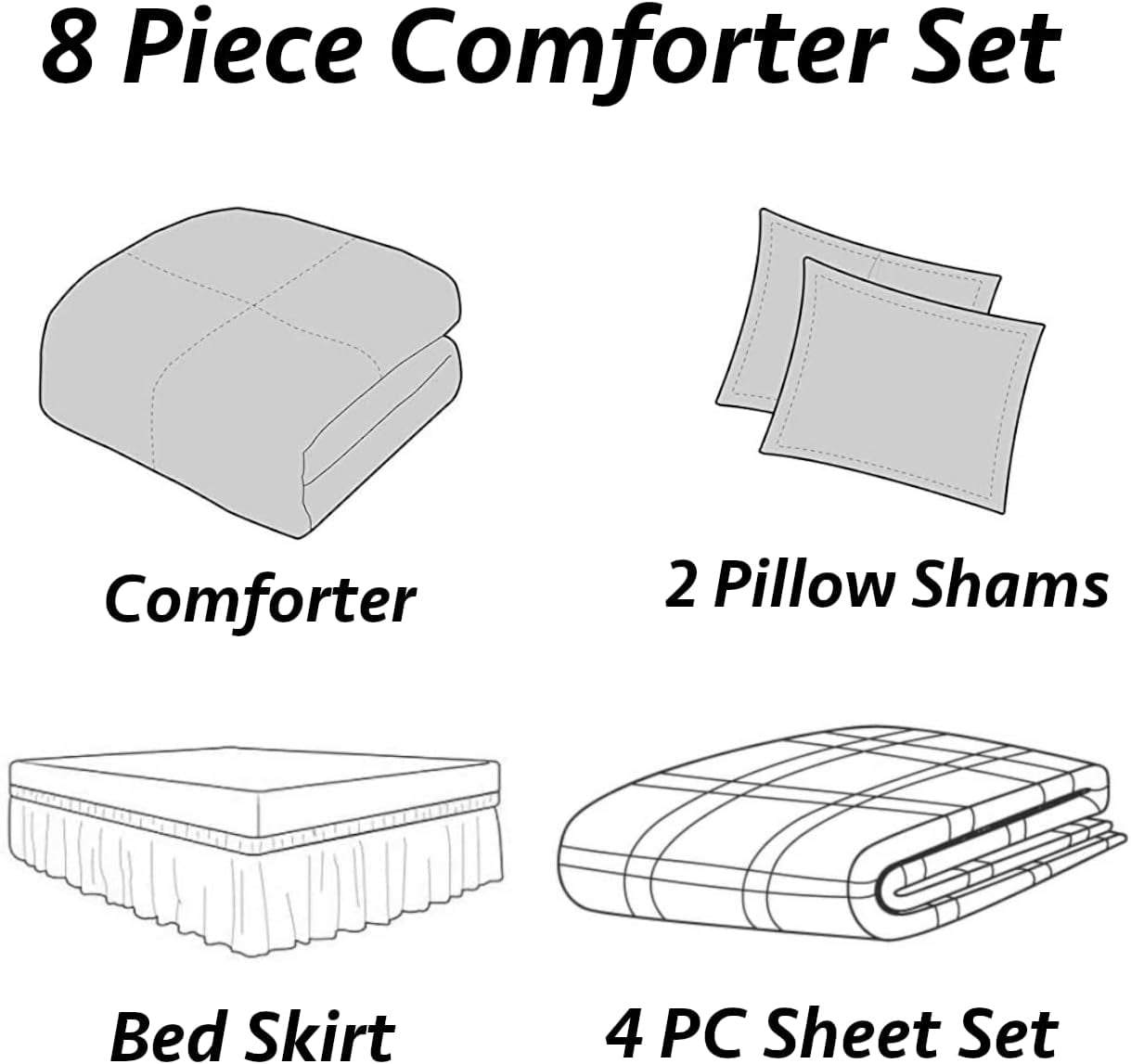 8PC Queen Pink Striped Comforter Set with Sheet Set - Complete Bedding Set